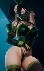 1girls 2024 3d akali alternate_body_type alternate_version_available arm_on_head arm_tattoo arm_warmers big_breasts big_hips big_thighs bloo3d clothed clothed_female curvaceous curvaceous_female dark_green_nail_polish eyeliner female female_only green_eyes green_nail_polish hand_on_crotch high_ponytail league_of_legends legs_apart leotard long_fingernails long_hair looking_to_the_side nail_polish painted_nails ribbon see-through_veil shoulder_pad simple_background skindentation solo standing thigh_highs thigh_skindentation thighhighs thighs tied_hair veil very_long_hair