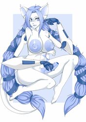 1girls blue_eyes blue_nipples blue_penis chaosie cyborg dickgirl erect_penis erection feline foreskin fur furry furry_only futanari huge_breasts intersex large_areolae long_fingernails long_hair masturbation mechanical_arms multi_arm multi_limb penis potchi solo very_long_hair white_fur