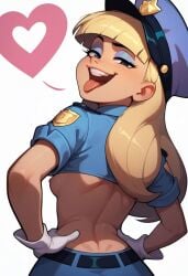 ai_generated blonde_hair disney gloves gravity_falls j42742304163_(artist) looking_back nipples pacifica_northwest police_uniform sideboob