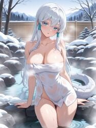 ai_generated bath bath_towel blue_eyes breasts civitai cleavage hot_spring large_breasts long_hair looking_at_viewer mountains mounting see-through see-through_towel sitting snow swordsoul_of_mo_ye thick thick_thighs thighhighs thighs towel towel_only towel_over_breasts very_long_hair water wet wet_towel white_hair winter yu-gi-oh!