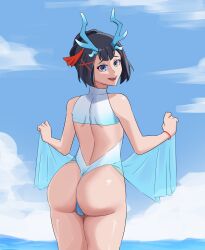 ass ass_focus big_ass black_hair blue_eyes female female_only horn horns kamadevka looking_at_viewer mobile_legends mobile_legends:_bang_bang skimpy skimpy_bikini skimpy_clothes