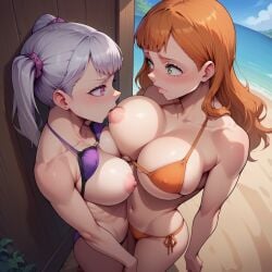 ahegao_ai ai_generated big_breasts bikini black_clover breast_sucking breasts cousins curvy green_eyes hi_res incest large_breasts micro_bikini mimosa_vermillion nipples noelle_silva orange_hair purple_eyes royalty silver_hair sucking_nipples thick_thighs thighs twintails voluptuous