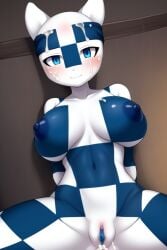 2020_tokyo_olympics ai_generated bed bedroom blue_eyes blush breasts breasts_apart clitoris closed_mouth colored_skin cum cum_in_mouth cum_in_pussy cum_on_body cum_on_breasts cum_on_face female frosting.ai gender_bender genderswap_(mtf) genderswap_(mti) large_breasts looking_at_viewer lying mascot miraitowa navel nipples nude olympic_mascot olympics on_back pussy room rule_63 smile solo spread_legs uncensored vagina