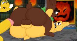 armless ass backsack balls balls_touching big_balls big_butt big_penis candy chocolate clothed clothing dessert detailed_background duo fire flirting food frottage genitals henrique_rick hi_res hops_(henrique_rick) humanoid humanoid_genitalia humanoid_penis kerchief koopa koopa_troopa lagomorph leporid looking_at_another lying male male/male mammal mario_(series) mips nintendo on_back on_front painting partially_clothed penile penis rabbit rear_view roopah_(synikes) scalie sex shocked sitting_on_another smug_eyes super_mario_64 thick_thighs wings yellow_body