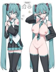 caststation functionally_nude functionally_nude_female hatsune_miku shocked tagme tie_between_breasts tongue_out v_sign vocaloid