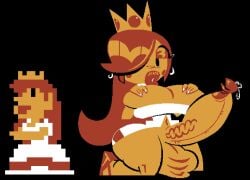 1futa brown_hair brown_skin erection futanari huge_cock lottieplus mario_(series) nintendo princess_peach princess_toadstool solo sprite super_mario_bros._(nes)