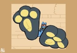 ambiguous_gender animated anthro big_feet candy curling_toes dessert expansion feet feet_bigger_than_body feet_bigger_than_head food foot_expansion foot_fetish foot_focus foot_growth game_freak generation_4_pokemon hi_res huge_feet hyper hyper_feet nintendo no_sound paw_growth paws pokemon pokemon_(species) rare_candy riolu short_playtime solo supermattym8 tagme video