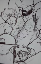 armpit_fetish armpit_licking bara bara_on_twink bear beard blowjob buff_male duck_deans gay hairy_chest hairy_male hand_on_head hat queer twink