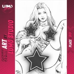 black_and_white blonde_hair censored censored_nipples censored_pussy emma_frost lumo_studio marvel marvel_comics rafael_paiva white_queen x-men