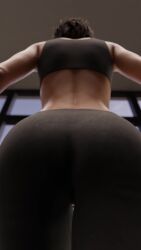 1girls 3d 9:16 animated arousaxion ass ass_focus bandeau big_ass black_bandeau blender breasts brown_hair capcom female female_only fitness gym jill_valentine jill_valentine_(sasha_zotova) leggings leggings_down light-skinned_female light_skin mirror resident_evil resident_evil_3 resident_evil_3_remake sexy short_hair smile solo solo_female tagme vertical_video video wet wet_body wet_skin younger_female