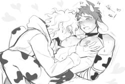 big_pecs blush breastfeeding cow_bell cow_ears cow_print danganronpa danganronpa_2:_goodbye_despair gay hinata_hajime lactating lactation leaking_milk male male/male male_breastfeeding male_focus male_lactation male_only milk milk_leaking milking muscular muscular_male nagito_komaeda nipple_in_mouth nipple_play nipple_suck nipples partially_clothed pec_grab pec_grasp pec_squeeze pecs pecs_focus pecs_grab pecs_touching pectorals pleasure_face sucking_nipples yaoi