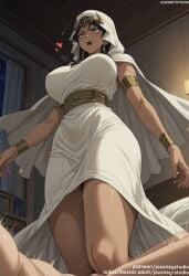 1boy ai_generated armlet bangs bare_shoulders bed black_hair blue_eyes blush bracelet bracer breasts cape ceiling circlet clothed_female_nude_male clothing cowgirl_position cowgirl_position crown curtains dark-skinned_female dark-skinned_male dark_skin dress earrings egyptian egyptian_clothes english_text eye_of_horus female female from_below headwear heart implied_sex indoors interracial isis_ishtar isis_ishtar jewelry jousneystudio large_breasts looking_down male necklace night nipples nude on_back on_bed on_top open_mouth pelvic_curtain penis sex shiny_skin sleeveless solo_focus spread_legs standing straddling straight sweat text thick_thighs thighs tiara vagina vaginal_penetration veil white_dress window yu-gi-oh! yu-gi-oh!_duel_monsters