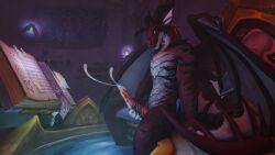 absurd_res anthro bath blizzard_entertainment bodily_fluids claws cum cumshot dracthyr dragon ejaculation european_mythology genital_fluids glowing hi_res humanoid male masturbation mythological_creature mythological_scalie mythology scalie solo warcraft western_dragon wicust wings