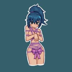 1girls blue_eyes blue_hair fortnite fortnite:_battle_royale hope_(fortnite) kwoixx_(artist) shadow_blade_hope_(fortnite) solo_female sweat tied_hair tied_up