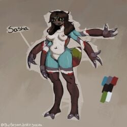 2025 4_arms 5_eyes absurd_res animal_humanoid anthro arachnid arachnid_humanoid arthropod arthropod_humanoid biped black_eyes breasts brown_hair claws digital_drawing_(artwork) digital_media_(artwork) fangs female fur genitals grey_claws hair hi_res humanoid marks_on_body medium_breasts medium_hair model_sheet multi_arm multi_eye multi_limb multicolored_body nipples non-mammal_breasts non-mammal_nipples non-mammal_pussy nude pussy sasha_(thetesan) seven_tone_body solo solo_focus spider standing teeth thetesan