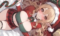 ai_generated big_ass big_breasts blonde_female blonde_hair breasts busty christmas christmas_elf christmas_outfit elf