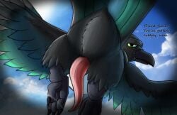 2024 4_toes animal_genitalia animal_penis anisodactyl ass avian avian_butt avian_feet beak binoculars bird black_body black_feathers cetacean_genitalia cetacean_penis claws cloacal_penis cloud corvid dialogue digital_media_(artwork) english_text erection eurasian_magpie feathered_wings feathers feet feral fol genitals green_eyes holarctic_magpie magpie_(corvid) male open_mouth oscine outside passerine penis simple_background sky soles solo solo_focus talking_to_viewer talons tapering_penis text toe_claws toes white_body white_feathers wings