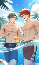 ai_generated drink eliwood_(fire_emblem) ephraim_(fire_emblem) male male_only pool poolside sfw water