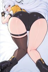 ai_generated bl4ck_ai hoyoverse looking_at_viewer pussy shorts suggestive thighhighs white_hair yi_xuan yi_xuan_(zenless_zone_zero) zenless_zone_zero