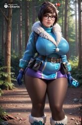 1girls ai_generated artist_name beads belt belt_pouch black-framed_eyewear blizzard_entertainment blue_gloves boots breasts brown_eyes brown_hair coat curvy female forest fur-trimmed_boots fur-trimmed_jacket fur_boots fur_trim glasses gloves hair_bun hair_ornament hair_stick hi_res huge_breasts jacket lips looking_at_viewer mei_(overwatch) nature nose outdoors overwatch overwatch_2 pantyhose parka plump pouch r34arts short_hair single_hair_bun skirt solo standing swept_bangs thick_thighs thighs tree utility_belt winter_clothes