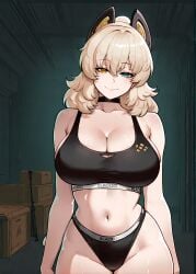 1female 1girls big_ass big_breasts blacked blacked_clothing blackedcommiss1 blonde_hair curvy female girls'_frontline girls'_frontline_2:_exilium imminent_sex large_breasts looking_at_viewer navel peritya peritya_(girls'_frontline_2) solo solo_female solo_focus