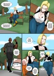 1girls 2boys absurd_res absurdres android_18 ass ass_bigger_than_head big_ass big_breasts blonde_hair blue_eyes breasts breasts_bigger_than_head comic cuck dark-skinned_male dark_skin dragon_ball dragon_ball_z english_text female hi_res highres huge_ass huge_breasts imminent_cheating krillin kuririn large_ass large_breasts licking_lips male multiple_boys necklace official_alternate_costume pearl_necklace qos_tattoo queen_of_spades running self_upload text thick_thighs venomart500 venomarts00 zstorys22