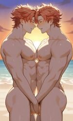 ai_generated fire_emblem frottage frotting male male_only muscular orange_hair selfcest sylvain_jose_gautier twincest