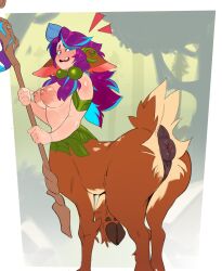 absurd_res anus areola blue_highlights blush blush_lines breasts brown_body brown_fur deer deer_taur dewclaw_hooves female fur genitals hair half-closed_eyes hi_res highlights_(coloring) hooves league_of_legends lillia_(lol) magic_staff mammal mammal_taur markings narrowed_eyes nipples nude pink_areola pink_nipples purple_hair riot_games solo spots spotted_body spotted_fur spotted_markings tan_body tan_fur tan_spots taur tencent vulva zeo_(artist)