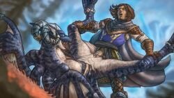 2024 alternate_version_at_source anthro anthro_penetrated armor balls blizzard_entertainment blue_body blue_scales breasts brown_hair chainmail clothed clothed_human clothed_male clothing dracthyr dragon duo european_mythology female female_on_human female_penetrated from_front_position genitals gloves hair handwear horn horn_jewelry horn_ring human human_on_anthro human_penetrating human_penetrating_anthro human_penetrating_female interspecies jewelry knight lorien_(shadowoftudhope) male male/female male_on_anthro male_penetrating male_penetrating_anthro male_penetrating_female mammal membrane_(anatomy) membranous_wings mythological_creature mythological_scalie mythology neryxon nipples nude nude_anthro nude_female open_mouth penetration penile penile_penetration penis penis_in_pussy penis_poking_out pussy ring_(jewelry) scales scalie sex spread_legs spreading vaginal_penetration vaginal_penetration venragosa_(fluffyvenra) warcraft warrior western_dragon wings