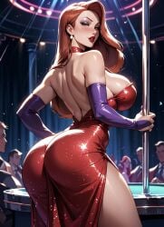 ai_generated bluewerewolf club jessica_rabbit red_hair redhead_female seductive stripper_clothes stripper_pole who_framed_roger_rabbit