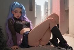 after_sex after_vaginal against_wall ai_generated ass blue_eyes blue_hair covered_in_cum cum cum_in_pussy cum_inside cumming female high_socks k/da_all_out_seraphine k/da_all_out_series k/da_series league_of_legends light-blue_hair mobolusai orgasm orgasm_face pleated_skirt pussy seraphine_(league_of_legends) thighs tight_clothing tight_fit tight_topwear vagina