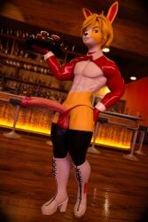 3d abs absurd_res anthro beverage big_penis blue_eyes boots bottomwear bow_tie brown_hair bustin3d clothing crop_top damon_(bustin3d) digital_media_(artwork) footwear genitals hair hi_res huge_cock humanoid_genitalia humanoid_penis lagomorph leggings legwear leporid looking_at_viewer male mammal multicolored_body muscular muscular_anthro muscular_male penis rabbit shirt shoes solo thong topwear underwear vein veiny_penis waiter waiter_tray