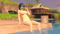1girls beach black_hair boobs breasts completely_naked completely_naked_female completely_nude completely_nude_female female glasses glasses_off glasses_only holding_glasses hot laying_back laying_on_back mommy mother naked naked_female nipples nude nude_beach nude_female outside scout's_mother short_hair sitting_down summer team_fortress_2 tf2 valve water yellow_glasses