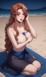 1girls ai_generated bigmic145 bikini braid breasts castlevania castlevania_(netflix) covering_breasts female hair_ornament implied_cum lenore_(castlevania) lips long_hair medium_breasts orange_hair sarong sexually_suggestive sunscreen topless vampire vampire_girl wavy_hair