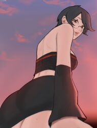 1girls boruto:_two_blue_vortex clothed female_only glasses large_ass naruto naruto_(series) sarada_uchiha short_hair shounen_jump smiling teenage_girl teenager uchihaniray