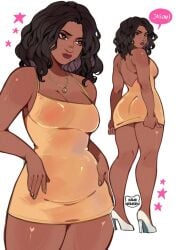 1girls big_ass big_breasts black_hair breasts brown_eyes brown_hair dress english_text female female_only grand_theft_auto_vi heels kamii_momoru latina lucia_caminos makeup necklace solo speech_bubble white_background