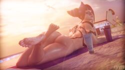 1girls 3d ass ass_focus beach beach_towel big_ass black_hair capcom completely_nude_female feet female female_focus female_only foot_focus juri_han naked naked_female nude nude_female round_ass round_butt showing_feet soles solo solo_female street_fighter street_fighter_6 summer sunbathing sunglasses sunglasses_only sunset tattoo_on_back