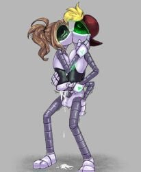 balls ballsack blonde_hair blonde_male brown_hair canon_x_oc cum cum_inside cum_leaking glitch_productions green_eyes kissing male male/female murder_drones naked naked_female naked_male nude nude_female nude_male oc oc_x_canon penis thad_(murder_drones) tuidytury