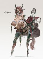 amputee big_breasts big_nipples body_modification branded branding_mark elden_ring forniphilia futanari gag gagged huge_belly living_furniture melina_(elden_ring) pregnant pregnant_belly prosthetic quadruple_amputee serving_tray sezdraw waitress