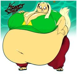 1girls anthro belly belly_overhang blue_eyes brandy_&_mr_whiskers brandy_harrington breasts canine canine canine_humanoid cleavage cleavage_cutout disney disney_channel fat female female_focus female_only furry hand_on_belly hand_on_breast hips hyper hyper_breasts kreatlikecrete large_breasts obese obese_female overweight overweight_female sandals stomach thick_thighs thighs wardrobe_malfunction weight_gain wide_hips