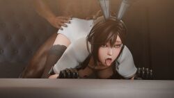 3d ahe_gao ahe_gao ambiguous_penetration asian_female blacked bunny_ears dark-skinned_male dead_or_alive dead_or_alive_xtreme_venus_vacation doggy_style eyes_rolling_back eyeshadow interracial lingerie misaki_(doa) office_lady queen_of_spades tongue_out woudlwonker819
