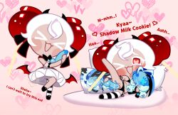 1girls accurate_art_style bed blush bodypillow bra candy_apple candy_apple_cookie cookie_run cookie_run_kingdom dakimakura dildo dildo_in_pussy dress drooling female happy heart heart-shaped_pupils horny horny_female lying lying_on_bed lying_on_side merchandise moaning oerba_yun_fang one_eye_closed one_sock one_stocking panties plushie pussy red_eyes sex_toy shadow_milk_cookie soff_doll solo spread_legs stockings tagme text vaginal_penetration white_hair wings