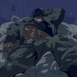 balls bara bulge clothing flaccid fully_clothed iwao_oguro knuckleduster_(my_hero_academia) male male_only muscles muscular my_hero_academia penis rybiok solo solo_male vigilante:_my_hero_academia_illegals
