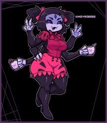 1girls 5_eyes 6_arms black_hair black_legwear black_sclera bow bows fangs fat_ass female female_only fingerless_gloves high_heels large_ass large_breasts long_gloves maid maid_dress muffet nova_3050 pink_eyes purple_skin short_hair sole_female spider_web tagme thick_thighs undertale undertale_(series) wide_hips