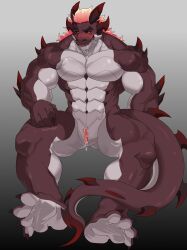 567wzh absurd_res animal_genitalia anthro black_sclera blush bodily_fluids dragon drooling genital_slit genitals hair hi_res horn male mythological_creature mythological_scalie mythology object_insertion penis saliva scalie simple_background solo