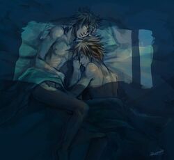 2boys artist_signature gay kingdom_hearts lying_on_side male_only no_visible_genitalia nude roxas sleeping sora yaoi