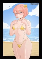 1female 1girls aguacate_paltastico beach beach_background blue_eyes blue_sky clothed clothed_female clothing doki_doki_literature_club el_aguacatito elaguacatitoart female female_only girl girly golden_bikini golden_week human human_female orange_hair sayori_(doki_doki_literature_club) sea solo solo_female swimsuit tagme yellow_bikini yellow_swimsuit