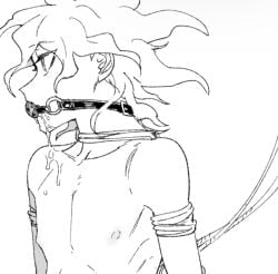 arms_tied ball_gag danganronpa danganronpa_2:_goodbye_despair drool drooling gag gagged male male_focus male_only nagito_komaeda nipples shirtless shirtless_male solo solo_focus solo_male tied_up uurin