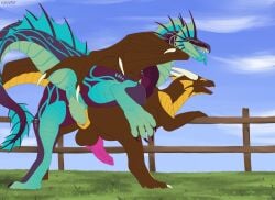 absurd_res animal_genitalia anus balls black_claws black_membrane claws cuntboy dragon duo erection feral full-package_cuntboy genital_slit genitals green_anus green_body green_penis green_pussy green_scales herm hermaphrodite hi_res horn intersex kehreazerith knot male maleherm membrane_(anatomy) multi_genitalia mythological_creature mythological_scalie mythology penetration penis pink_knot pink_penis pink_pussy purple_body purple_claws purple_scales pussy scales scalie sheath vaginal_penetration white_claws white_horn yellow_body yellow_scales