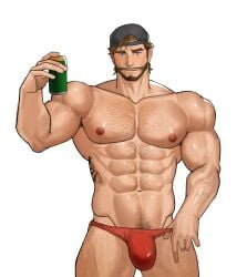 1boy 1guy 1male bara barazoku baseball_cap beer beer_can bulge bulge_through_clothing bulge_under_clothes erection_under_clothes flexing flexing_bicep grand_theft_auto grand_theft_auto_vi happy_trail hat jason_(gta) jason_duval jason_duval_(gta_vi) male male_only mostly_nude mostly_nude_male muscles muscular muscular_abs muscular_arms muscular_chest muscular_male muscular_thighs partially_clothed partially_clothed_male pecs pectorals rockstar_games solo solo_male speedo speedo_only speedo_pull sunglasses sunglasses_on_head sx_teatea tattoo tattoo_on_belly toned toned_arms toned_belly toned_body toned_legs toned_male toned_stomach